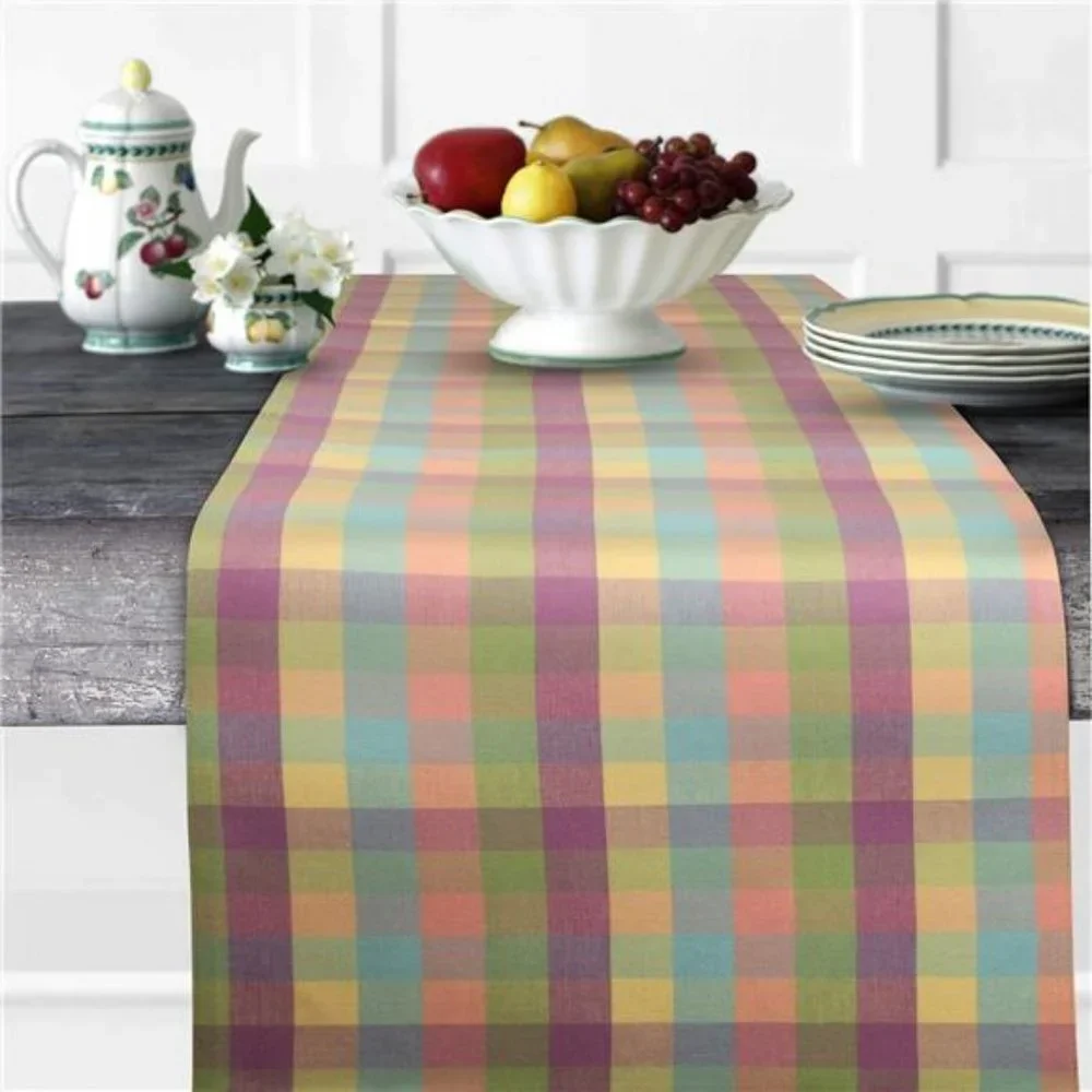 Spring Table Runner Easter Cottage Farmhouse Decor Plaid Cotton Decorative Cloth
